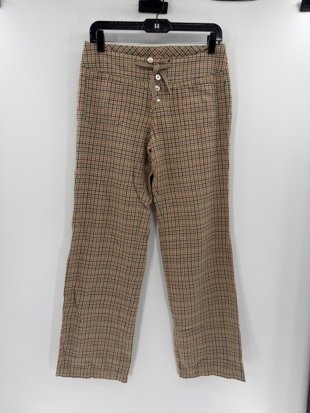 Sundance Women's Plaid Straight Leg Cotton Pants - Tan Multi - Small
